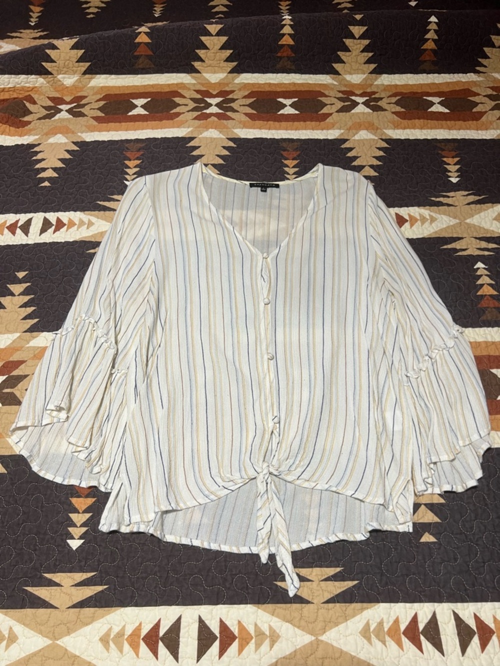 Staccato White Striped Tie-Front Blouse
